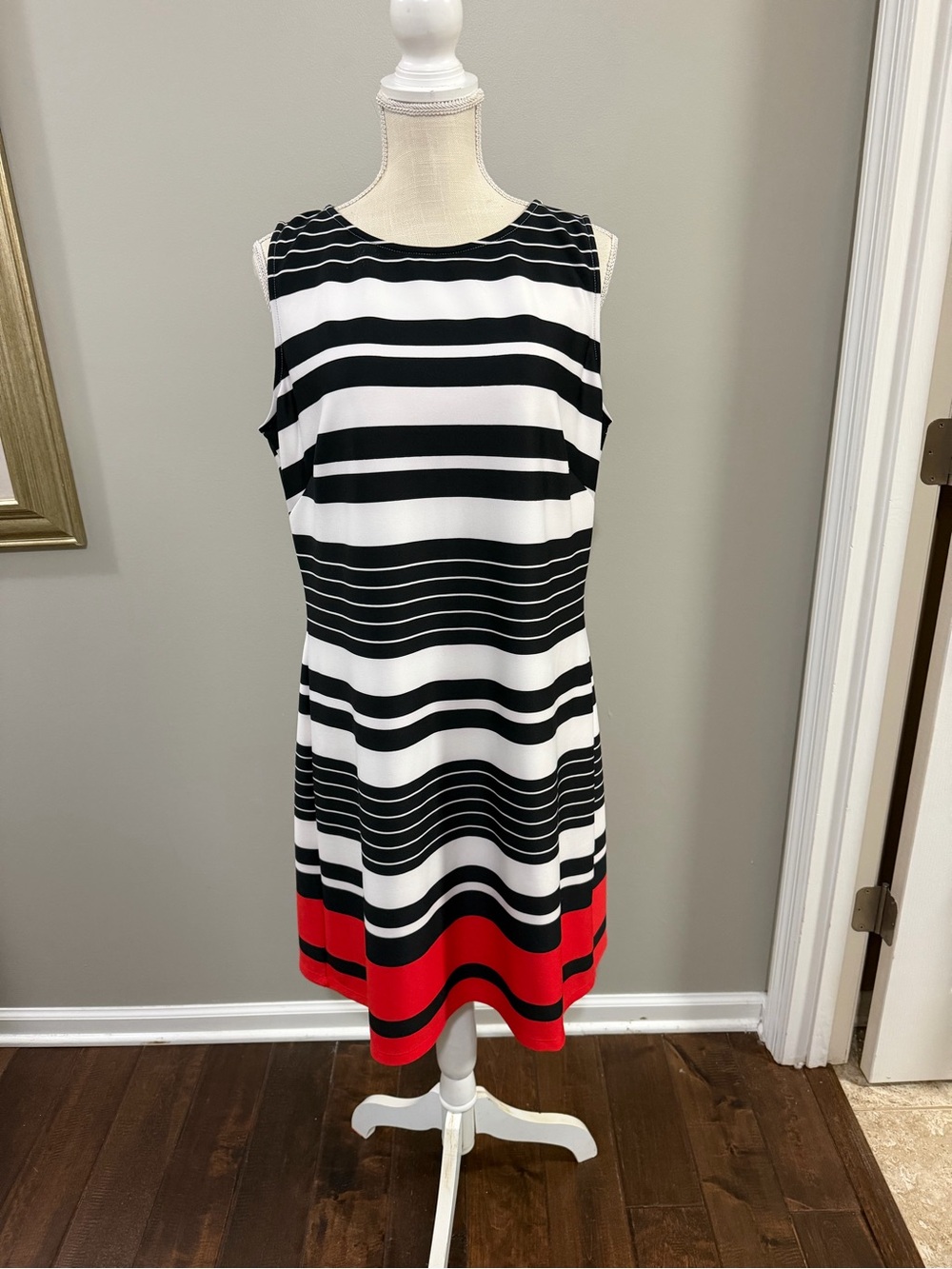American Living Black, White & Red Striped Sleeveless Mini Dress